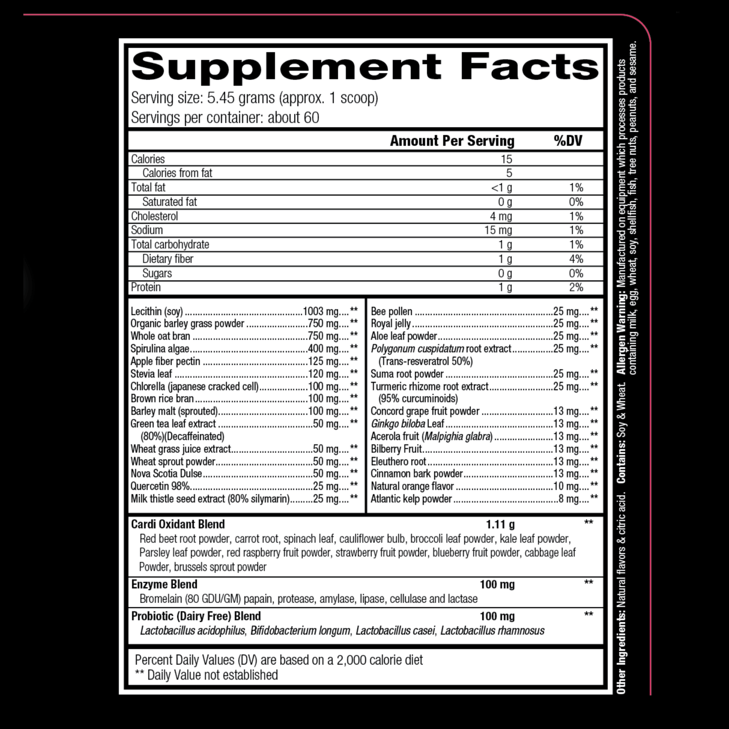 Orange Oximega Greens | Supplement Facts