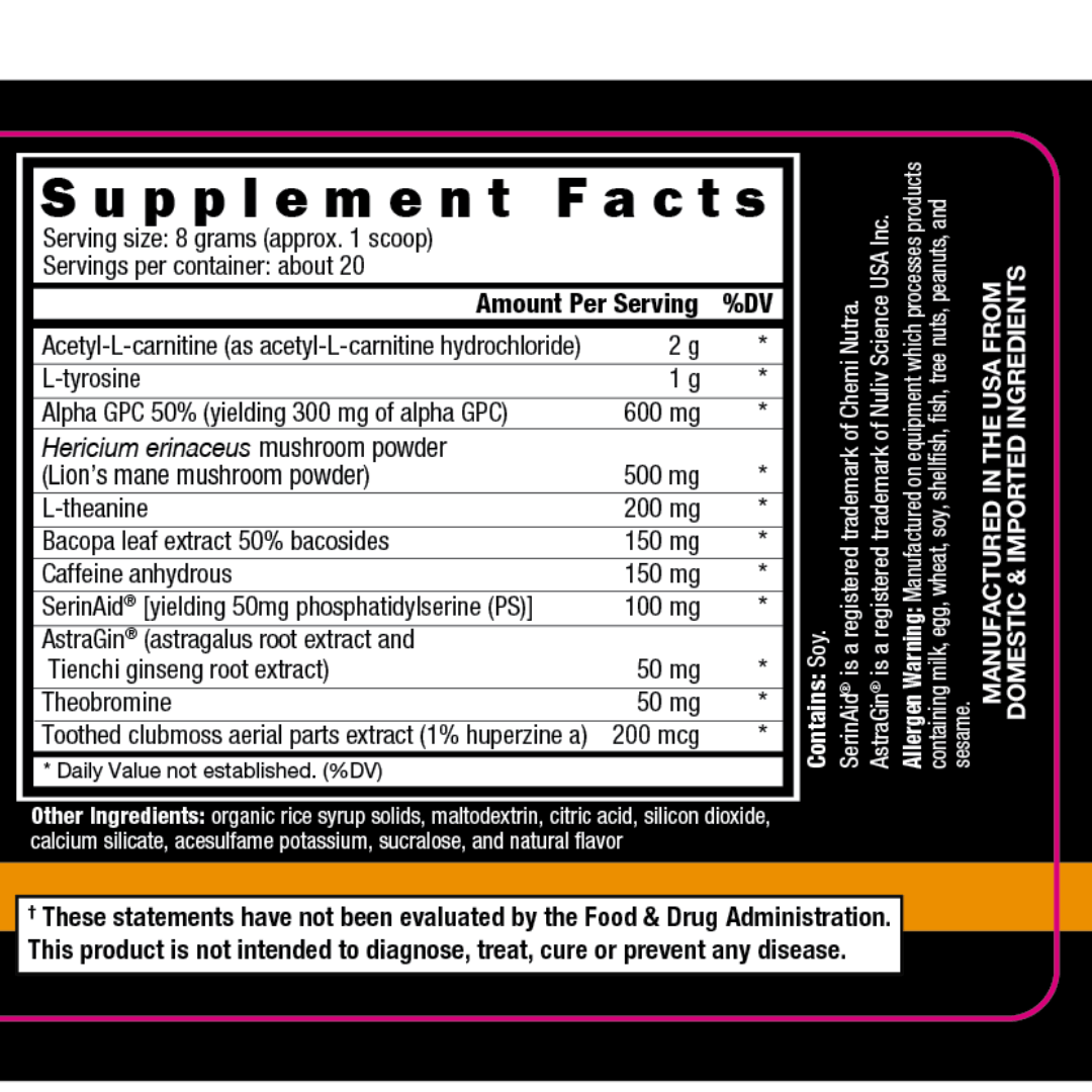 Orange Brainwash | Lemon Frost | Supplement Facts