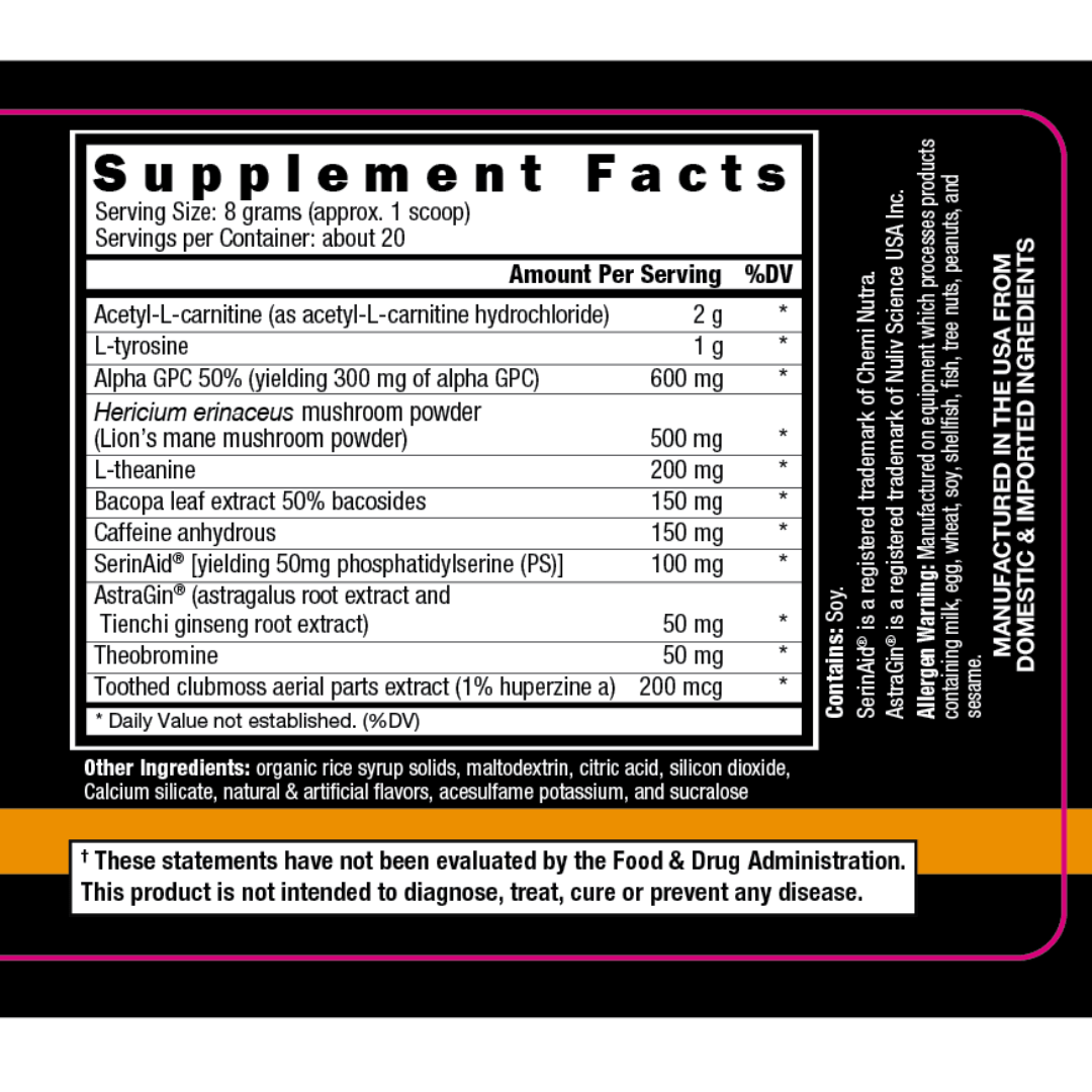 Orange Brainwash | Sour Apple Rush | Supplement Facts