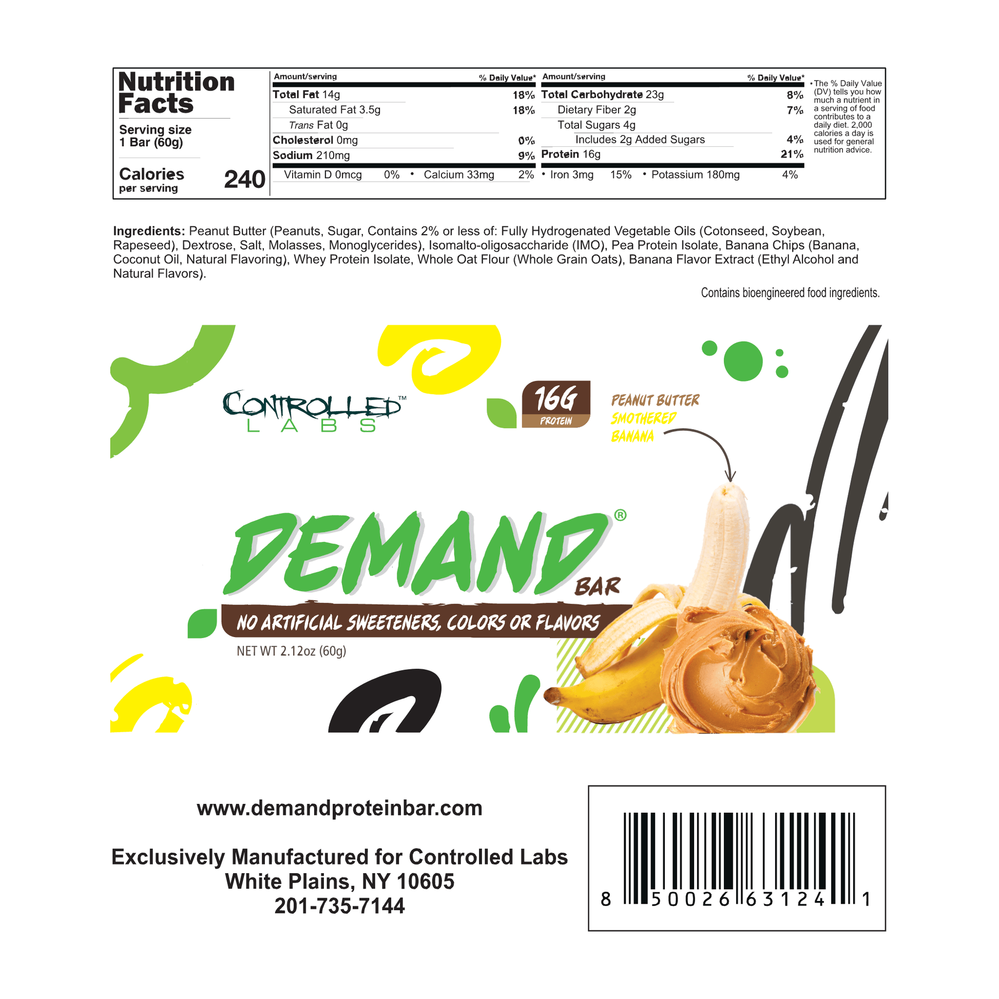 Controlled Labs Demand Protein Bar Peanut Butter Smothered Banana Nutrition Facts