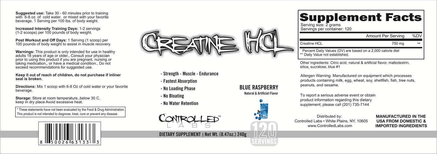 creatine hcl blue raspberry label